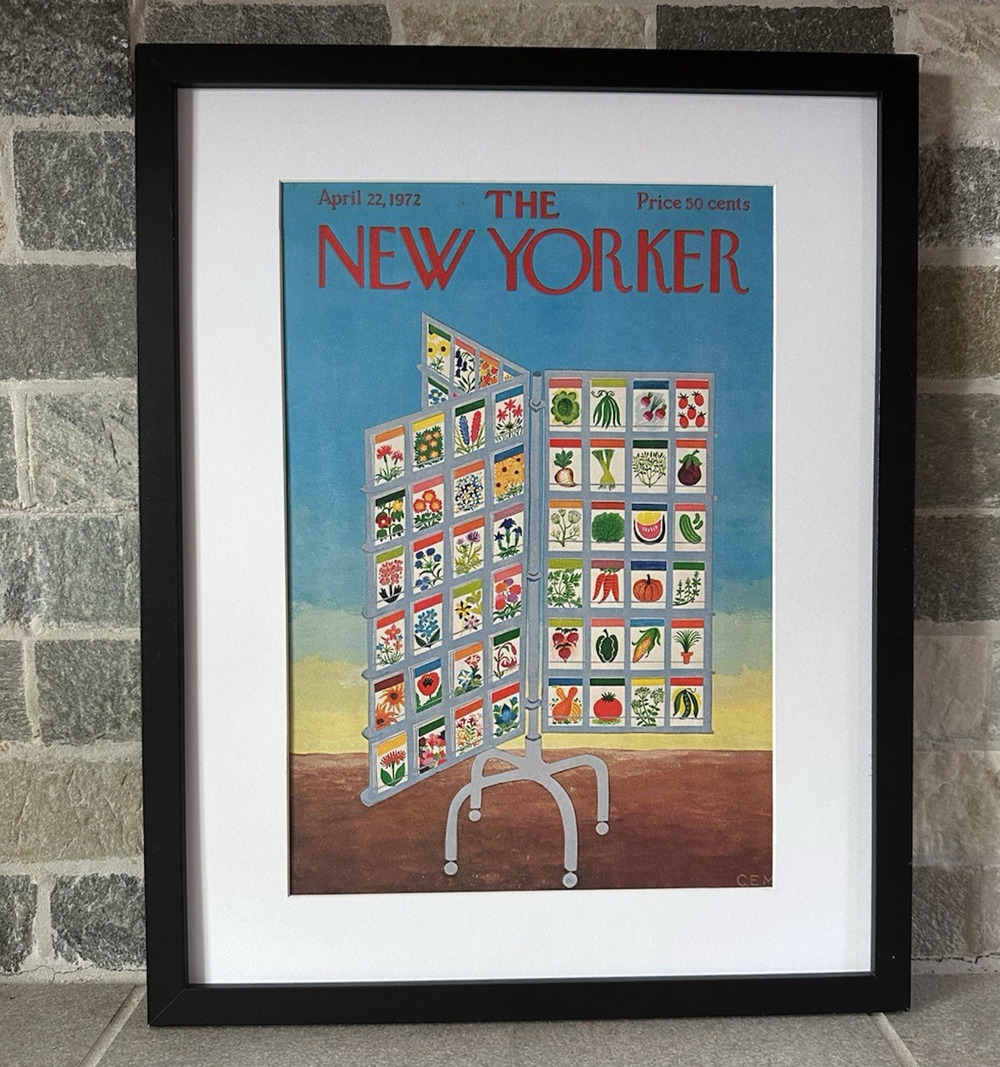 Framed 1972 The New Yorker Cover Apr 22 Charles E. Martin Fruit Packets Display